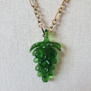 Green Grapes Blown Lampwork Glass Pendant Necklace